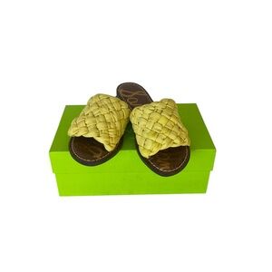 Sam Edelman Grifin Butter Yellow Woven Leather Flat Slide Sandals Sz 7